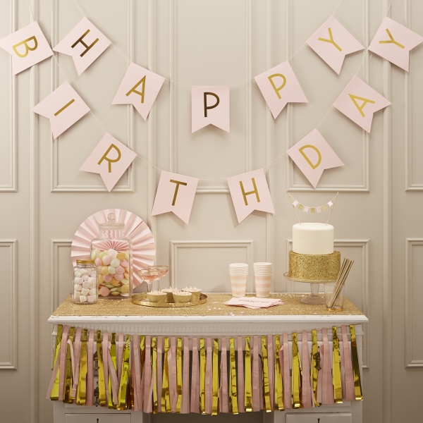 Bunting - Happy Birthday - Pink/Gold